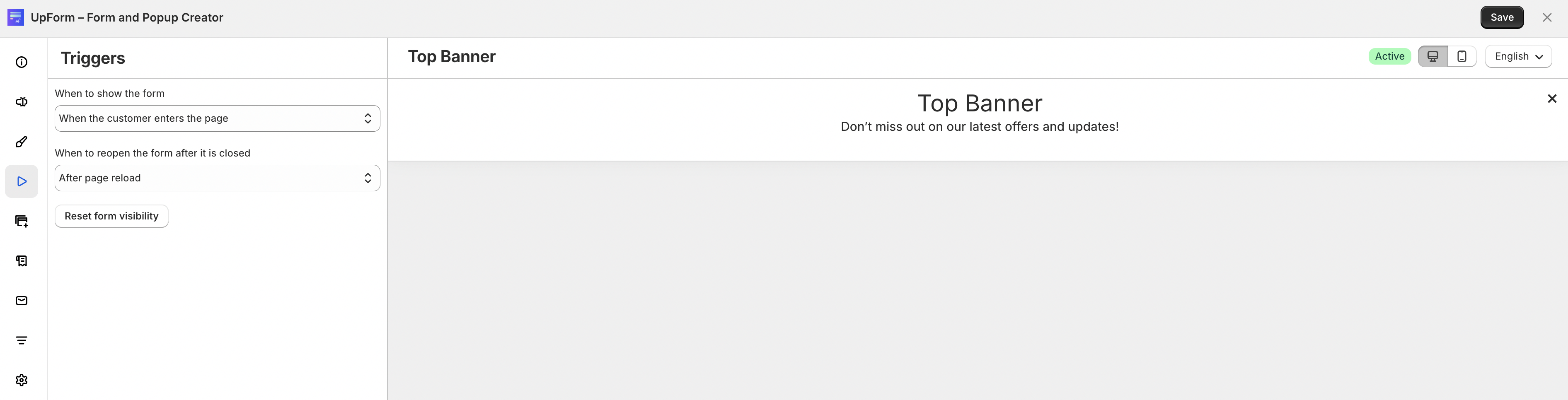 Top bar trigger settings