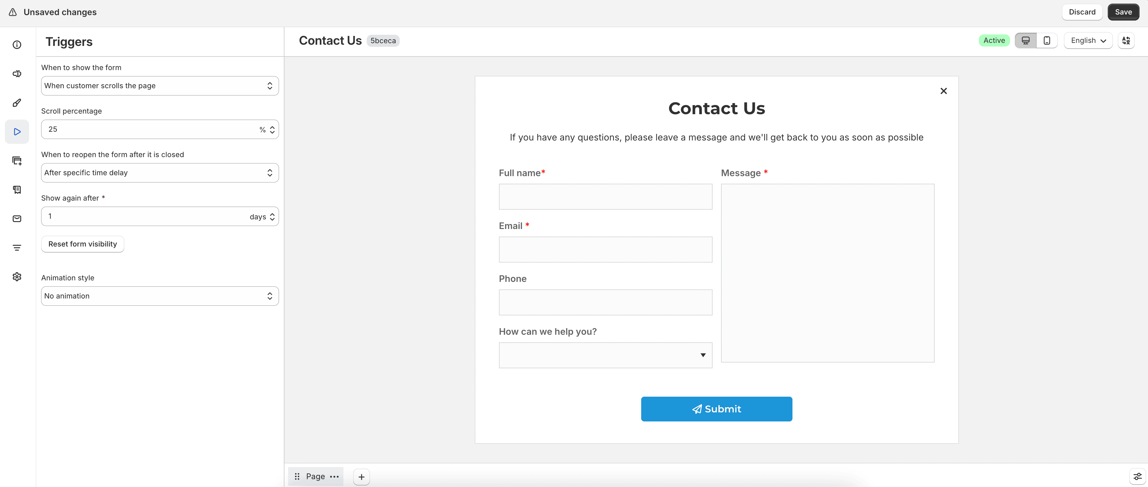 Trigger button settings