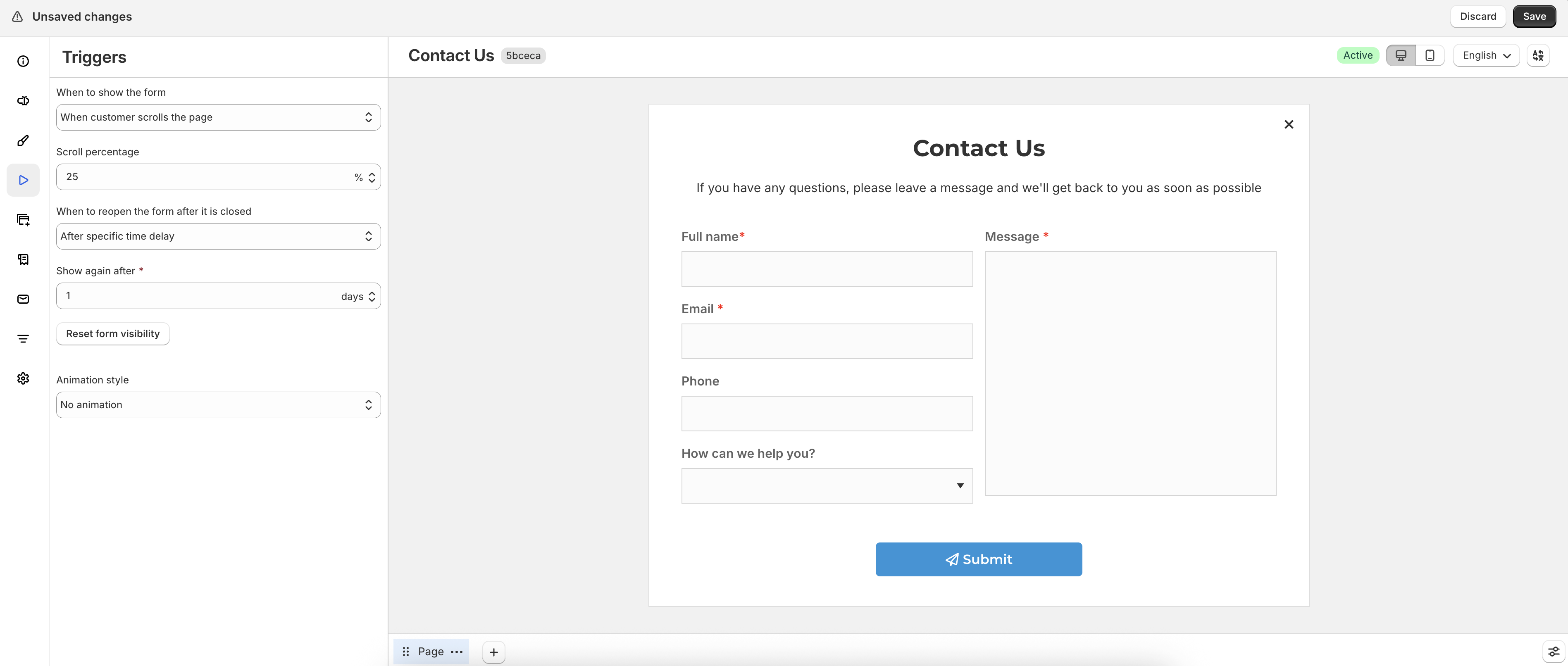 Trigger button settings