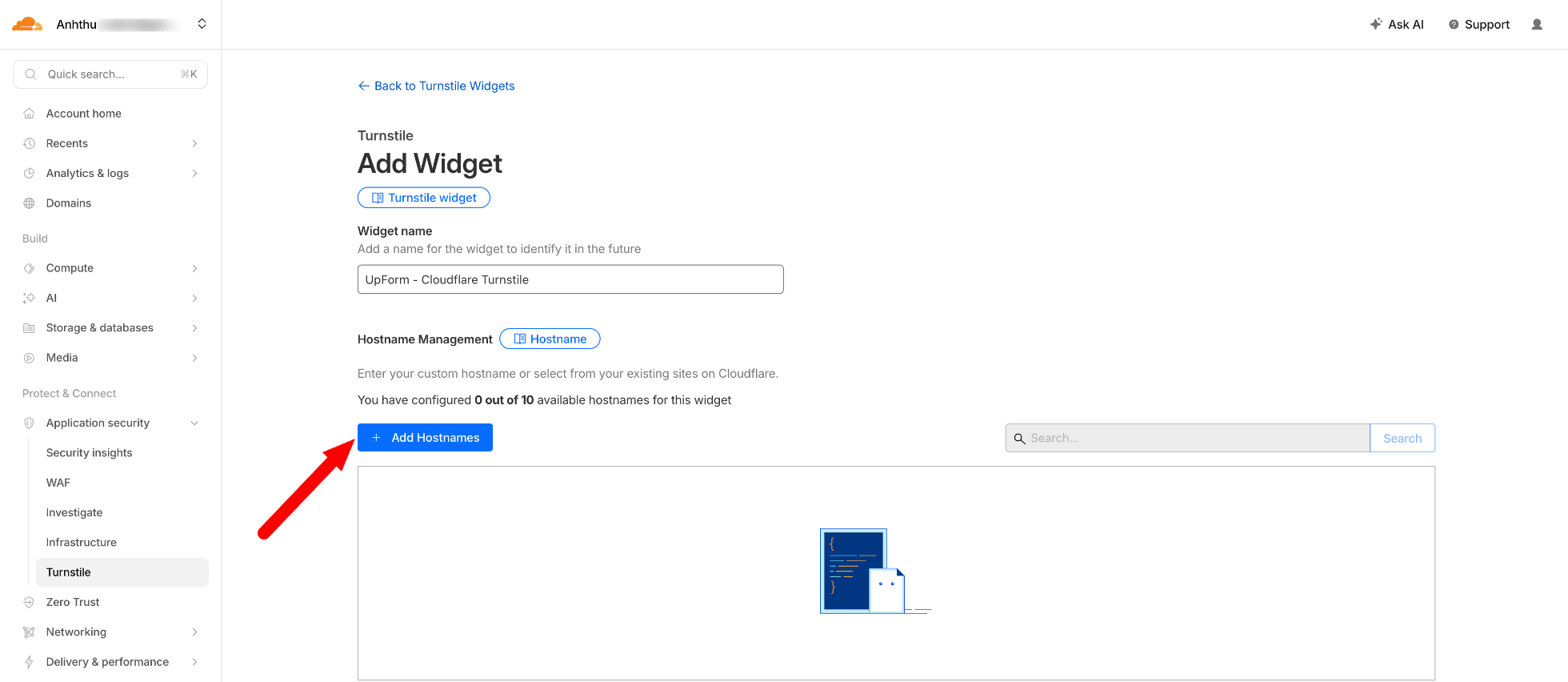 Turnstile widget name and hostname