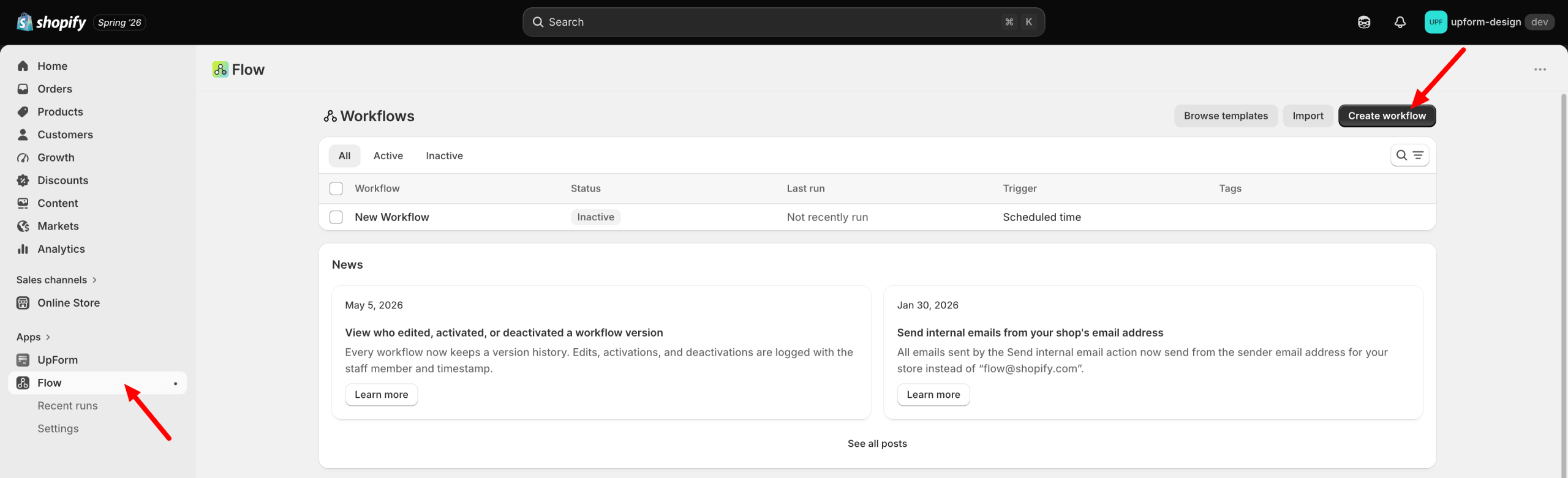 Create workflow in Shopify Flow