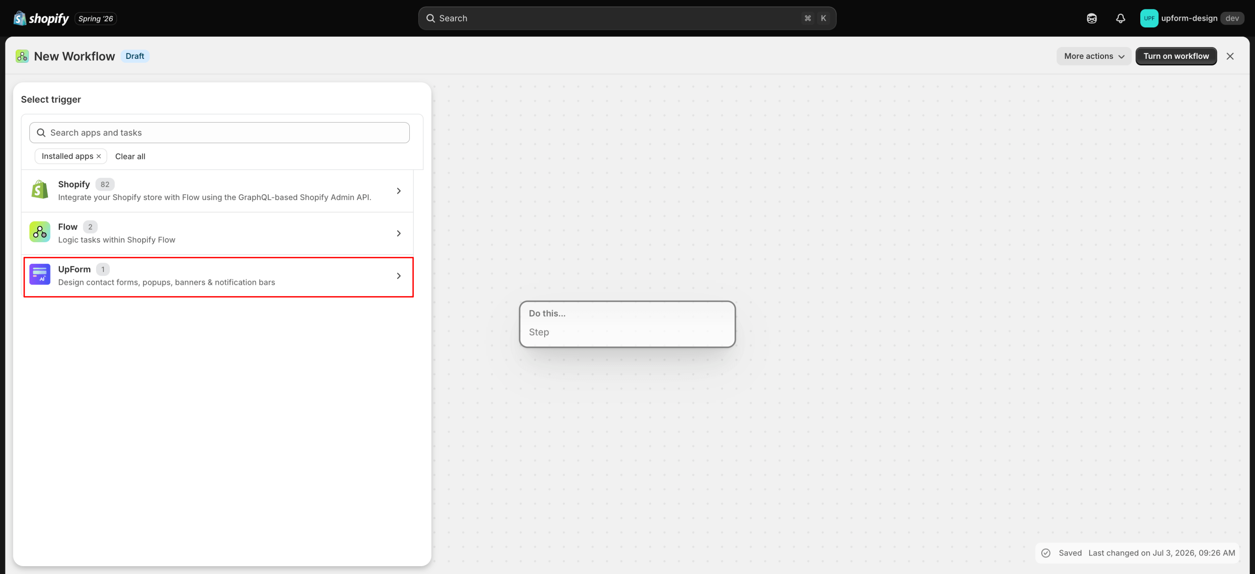 Choose New UpForm Submission trigger
