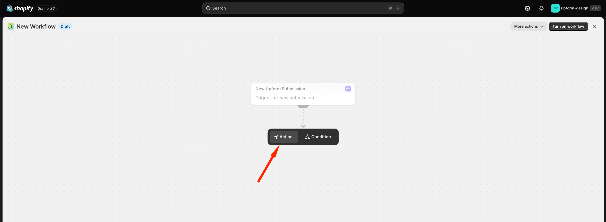 Choose Action step in Shopify Flow