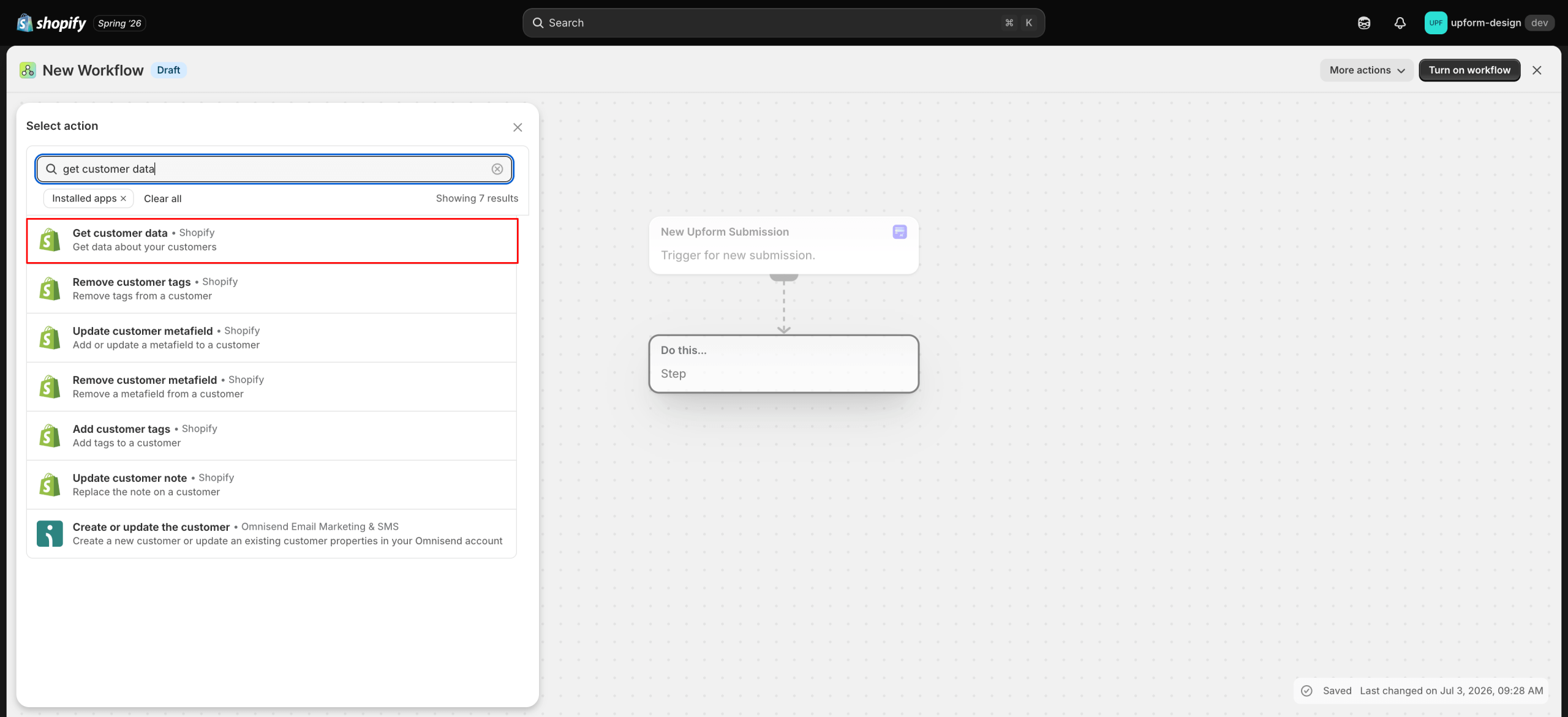 Select Get customer data action
