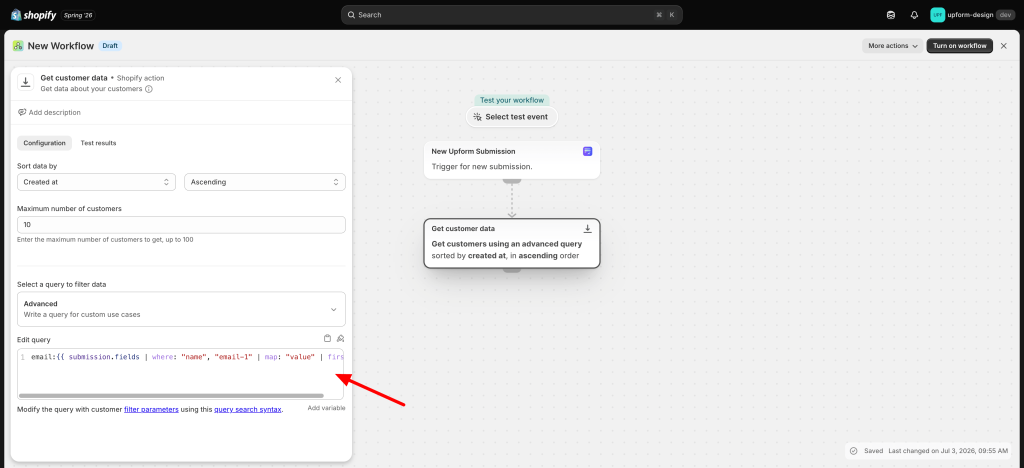 Paste email query in Get customer data