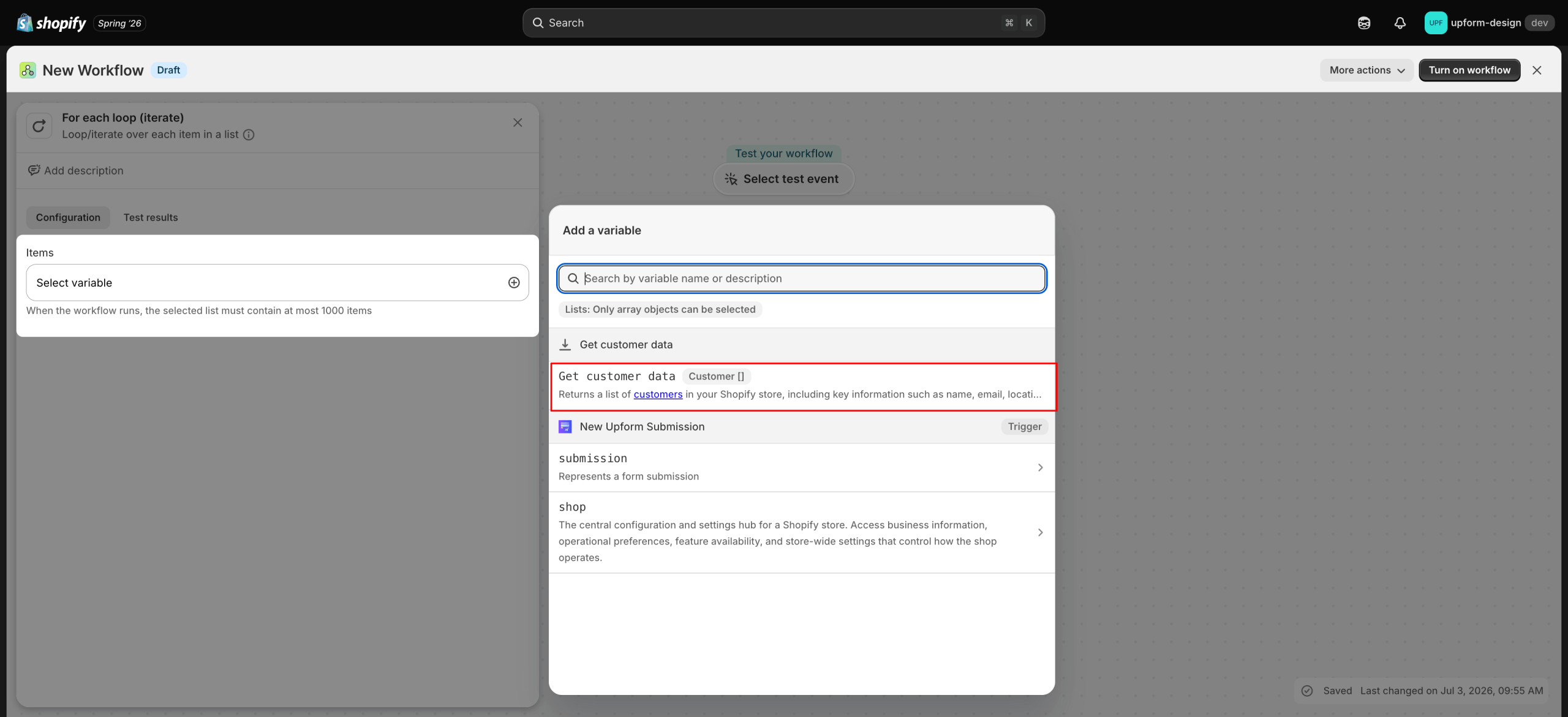 Select getCustomerData loop items