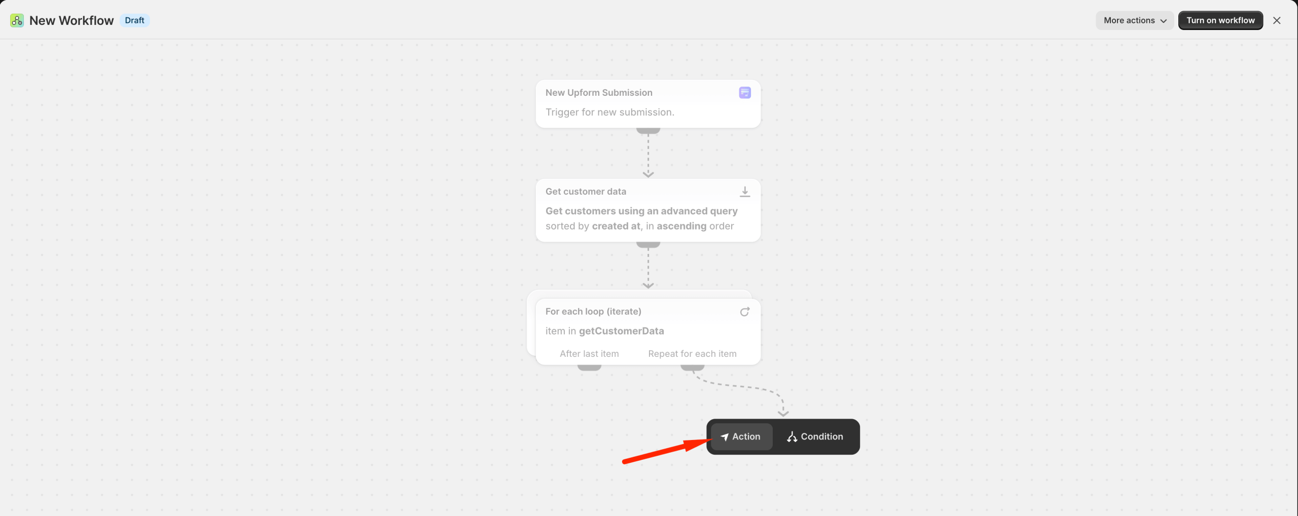 Choose action inside For each loop