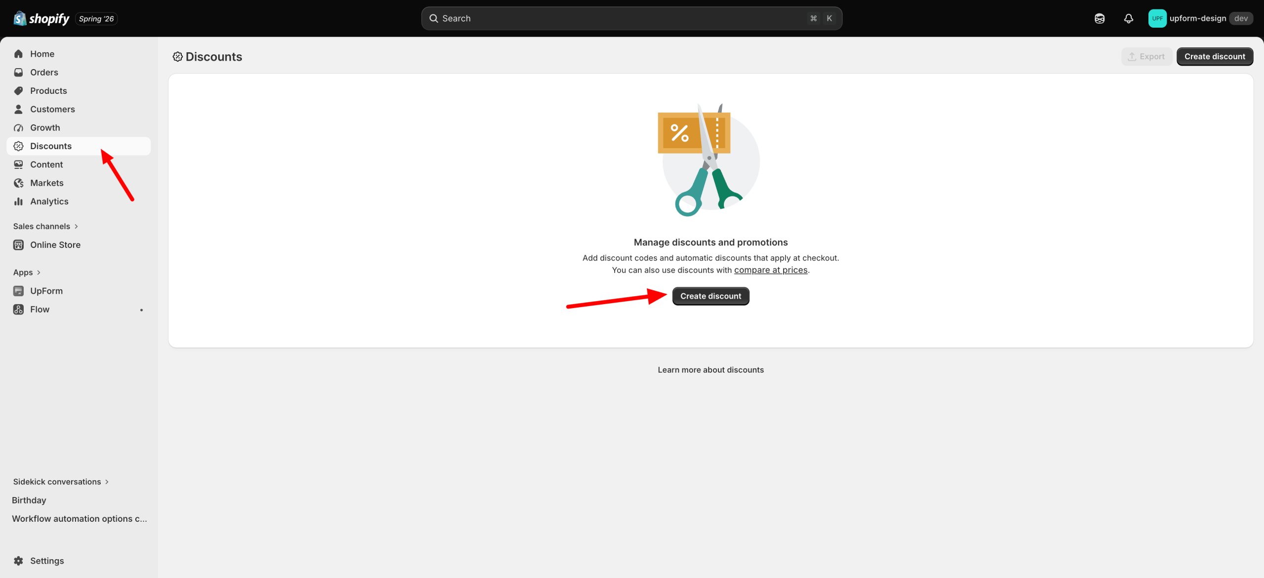Shopify Discounts Create discount