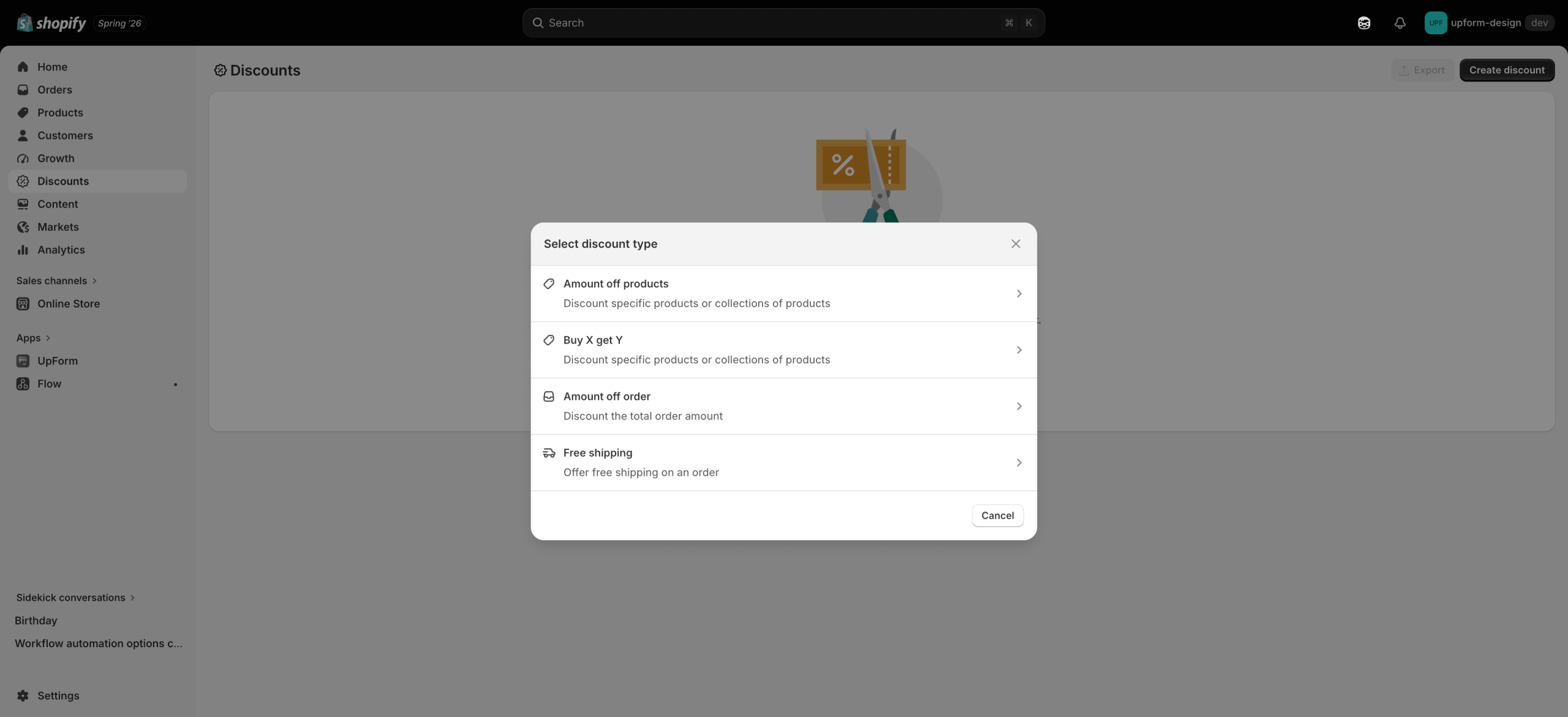 Choose Amount off order discount