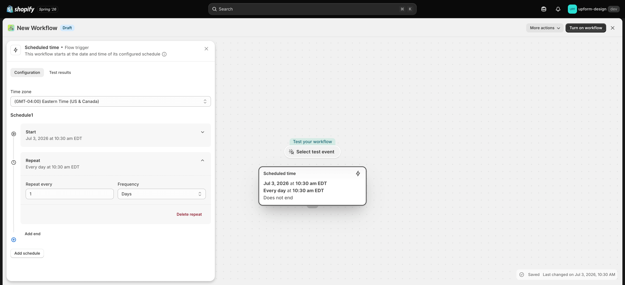 Configure scheduled time trigger settings