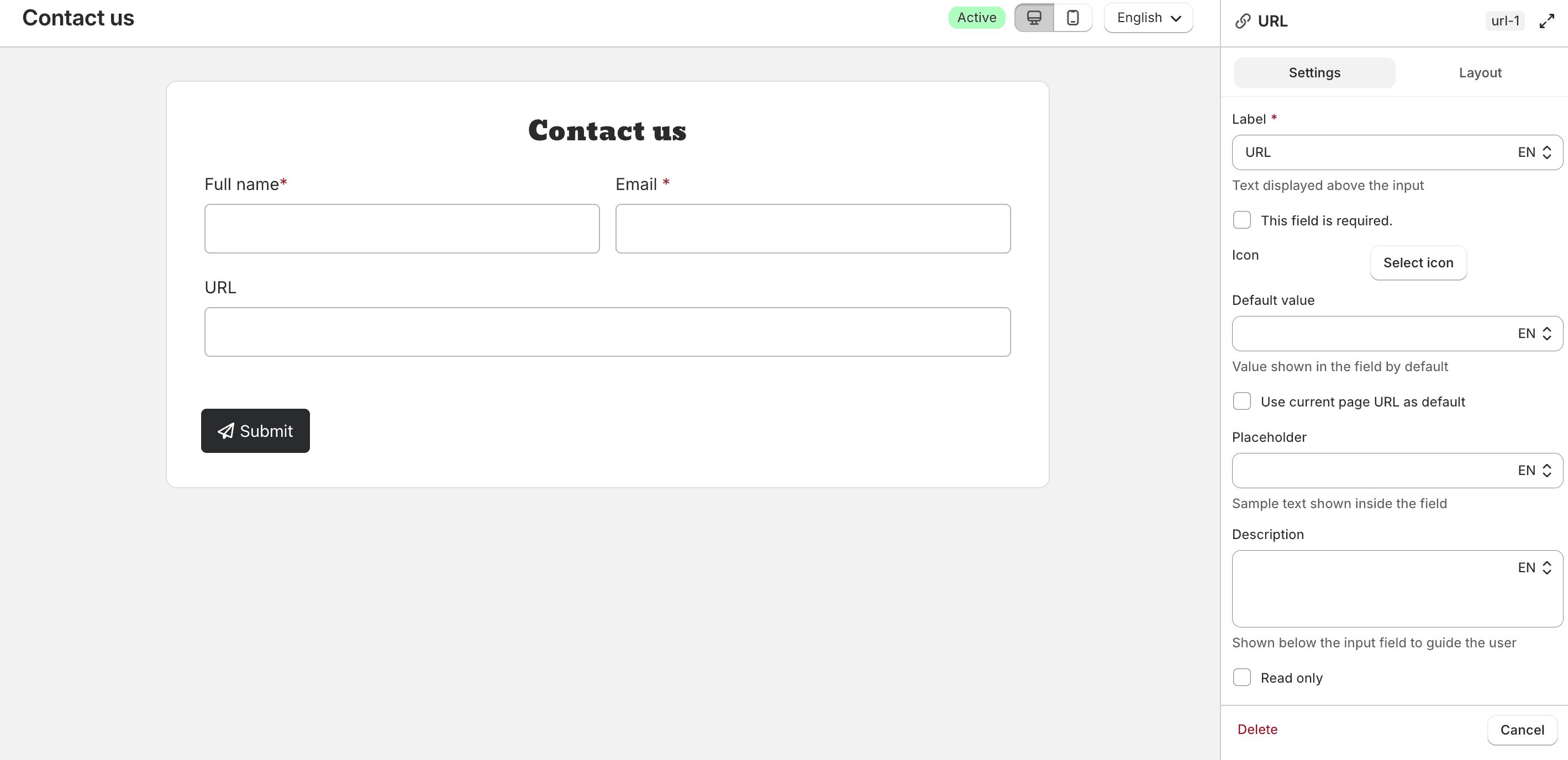 URL field settings