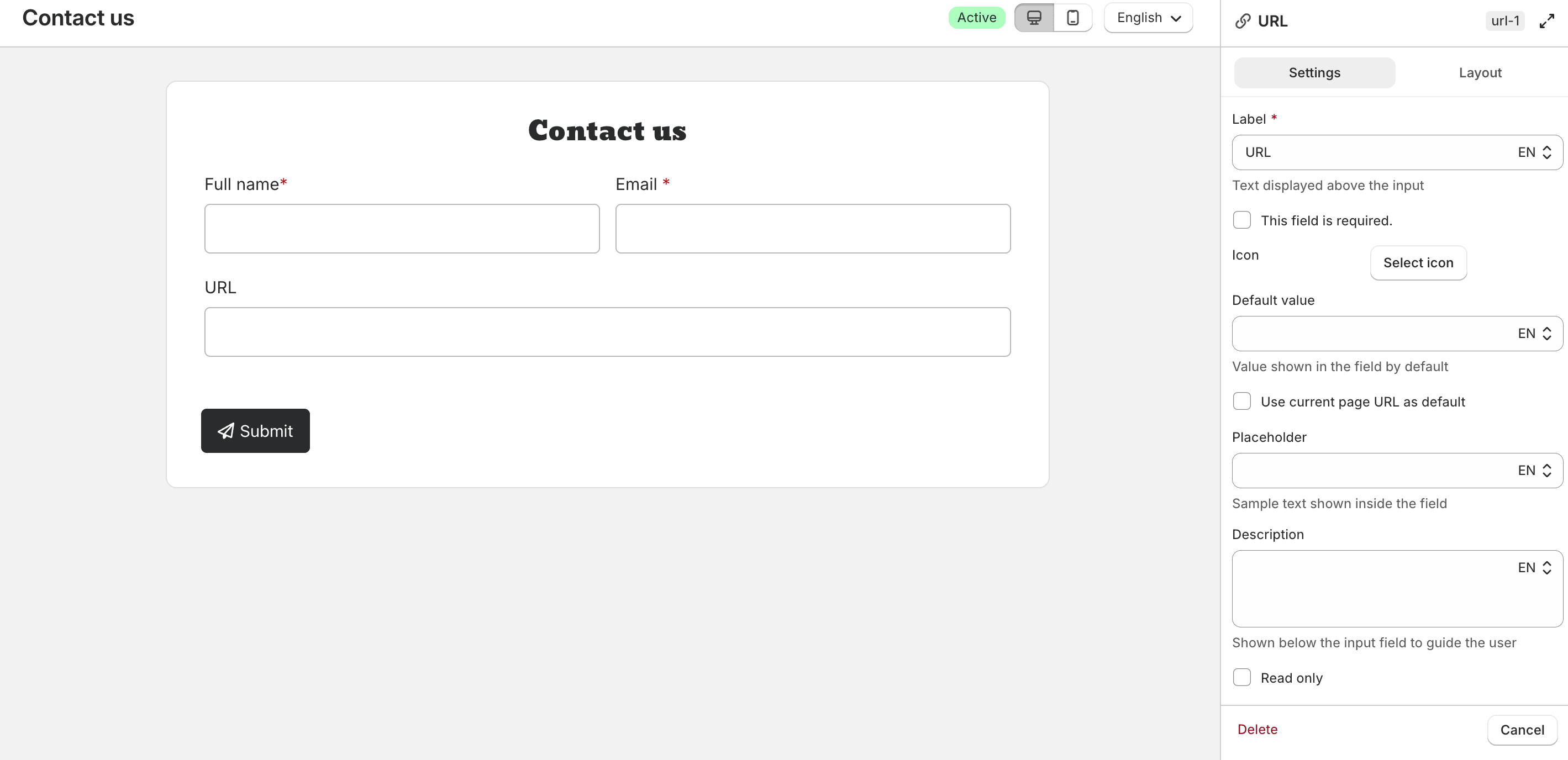 URL field settings