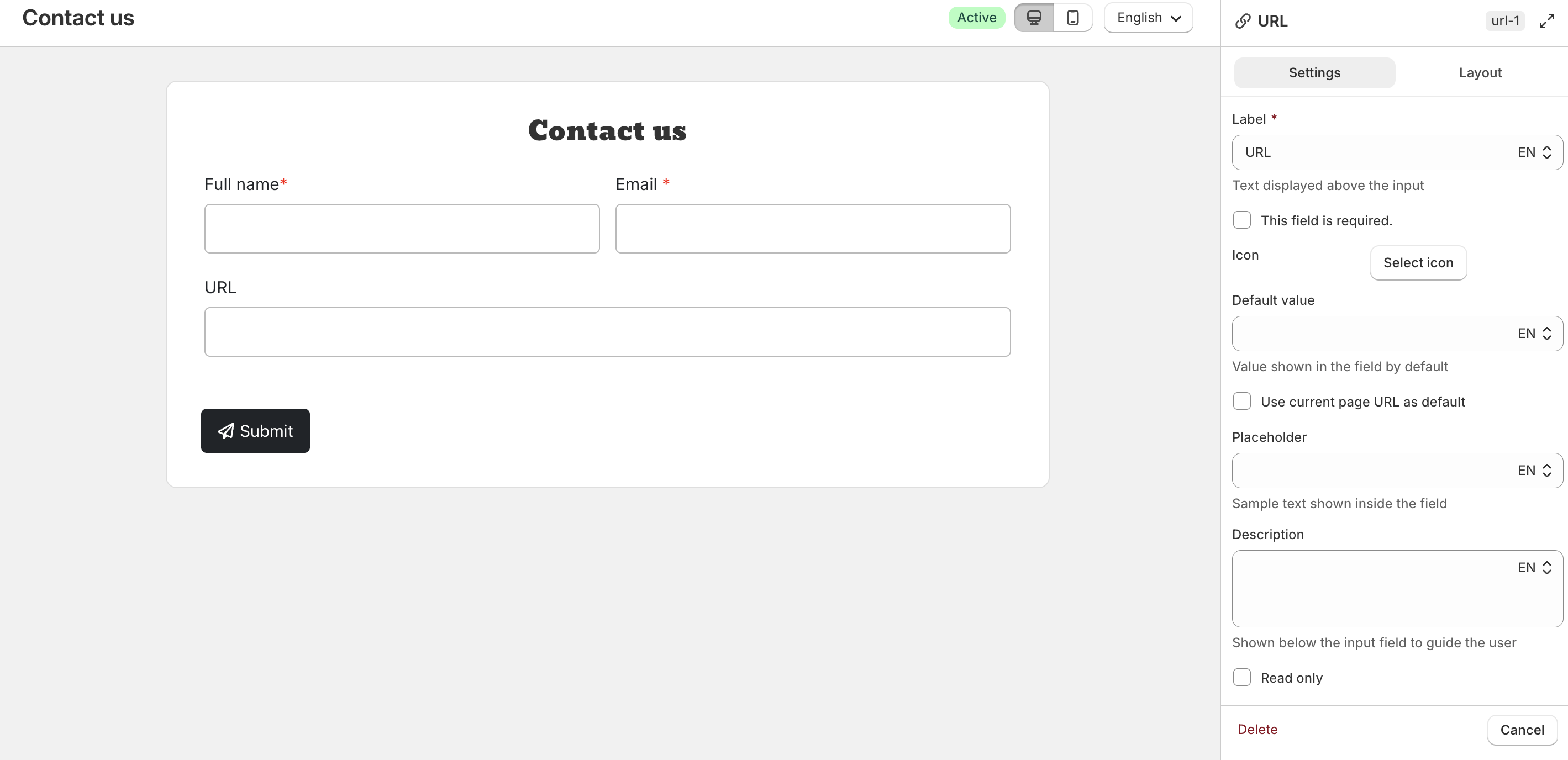 URL field settings