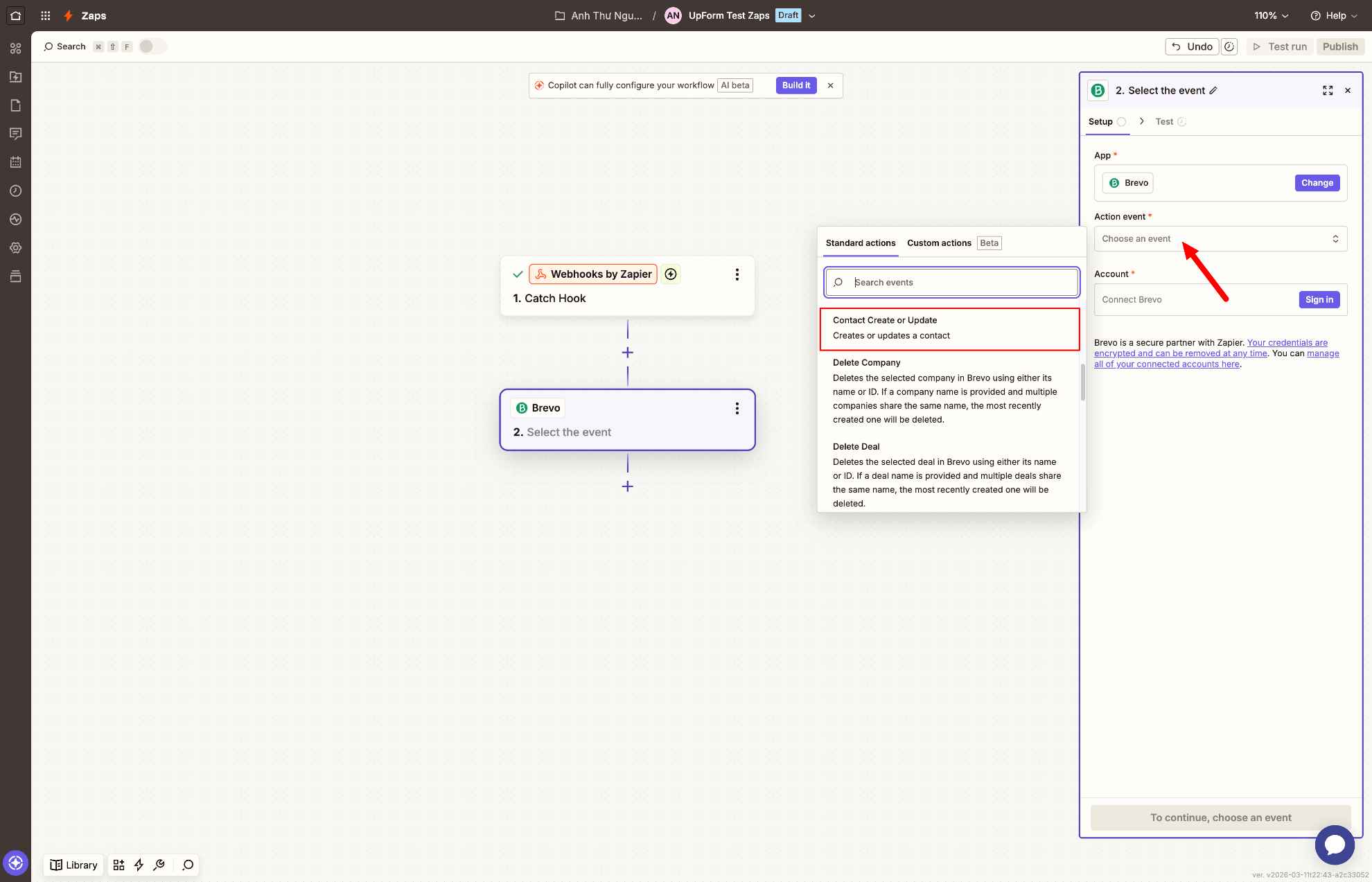 Choose Brevo Contact Create or Update