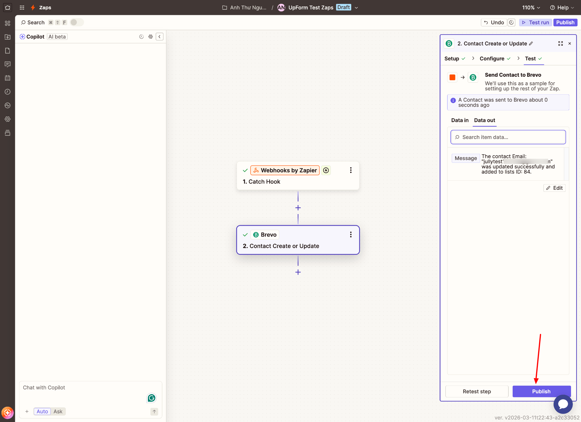 Publish Zap with Brevo action