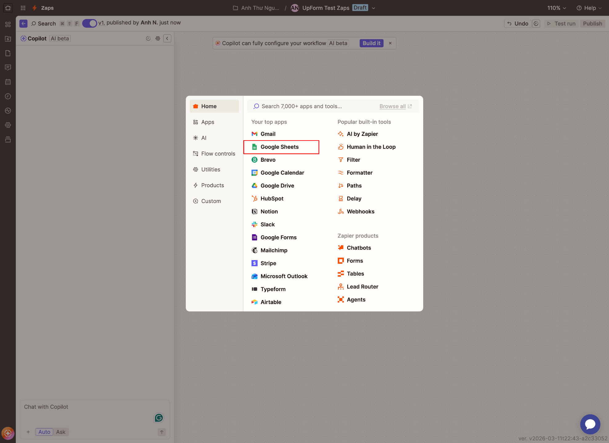 Add Google Sheets action in Zap