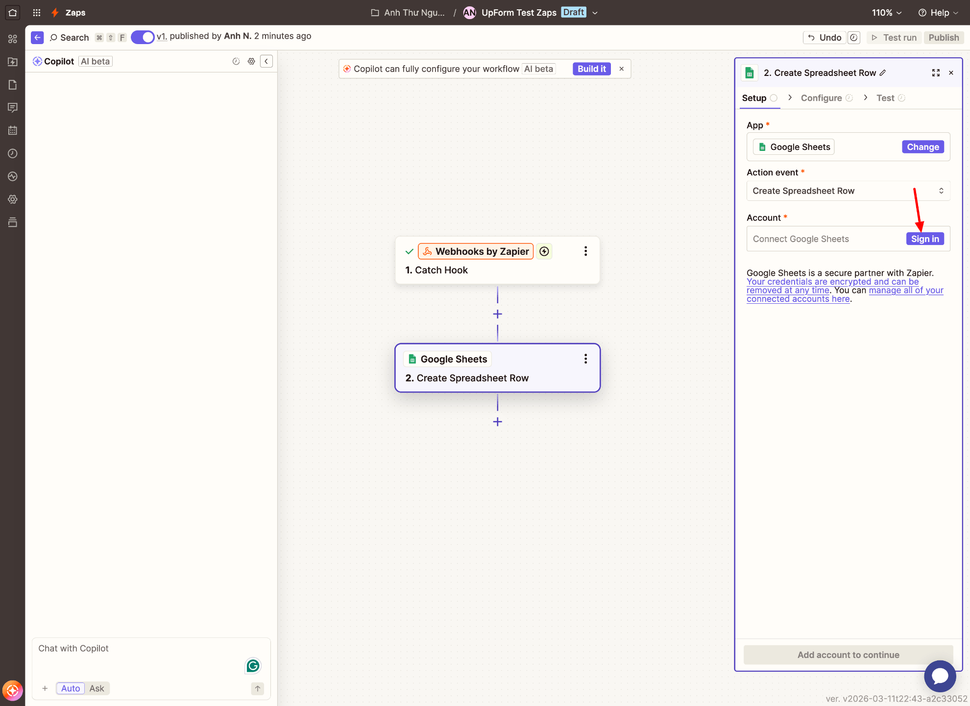 Connect Google account in Zapier