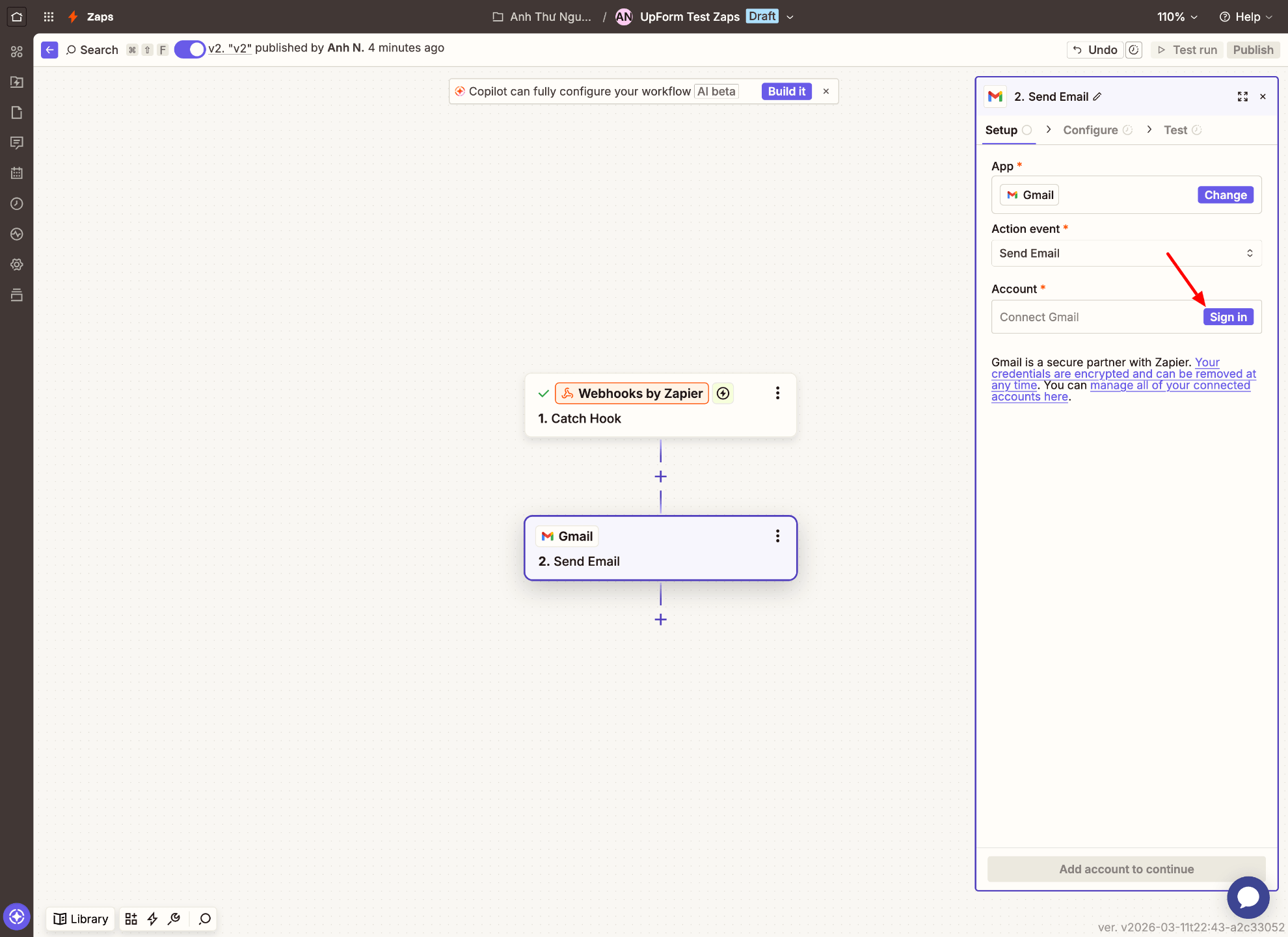 Connect Gmail account in Zapier