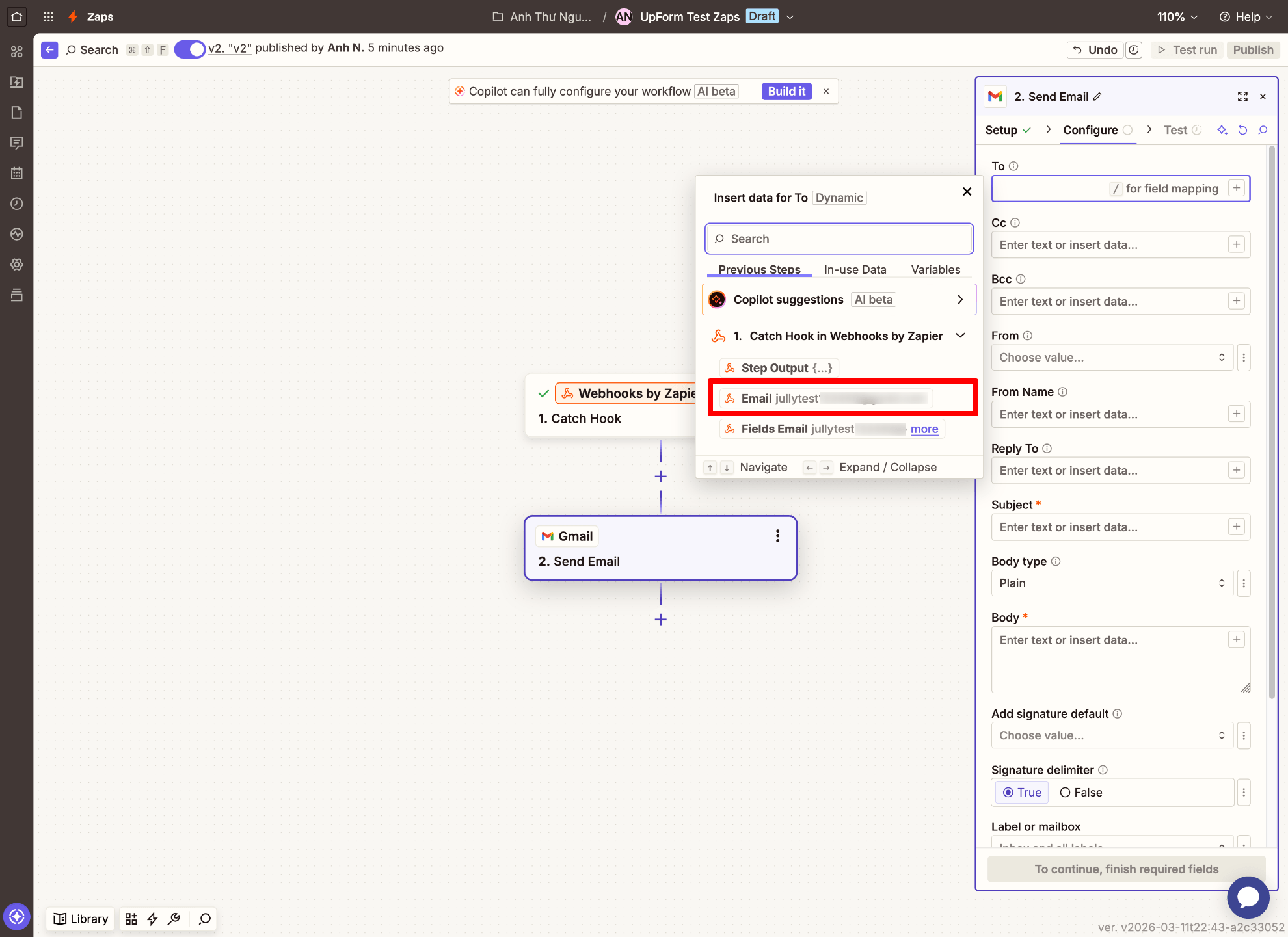 Configure Gmail recipient and subject