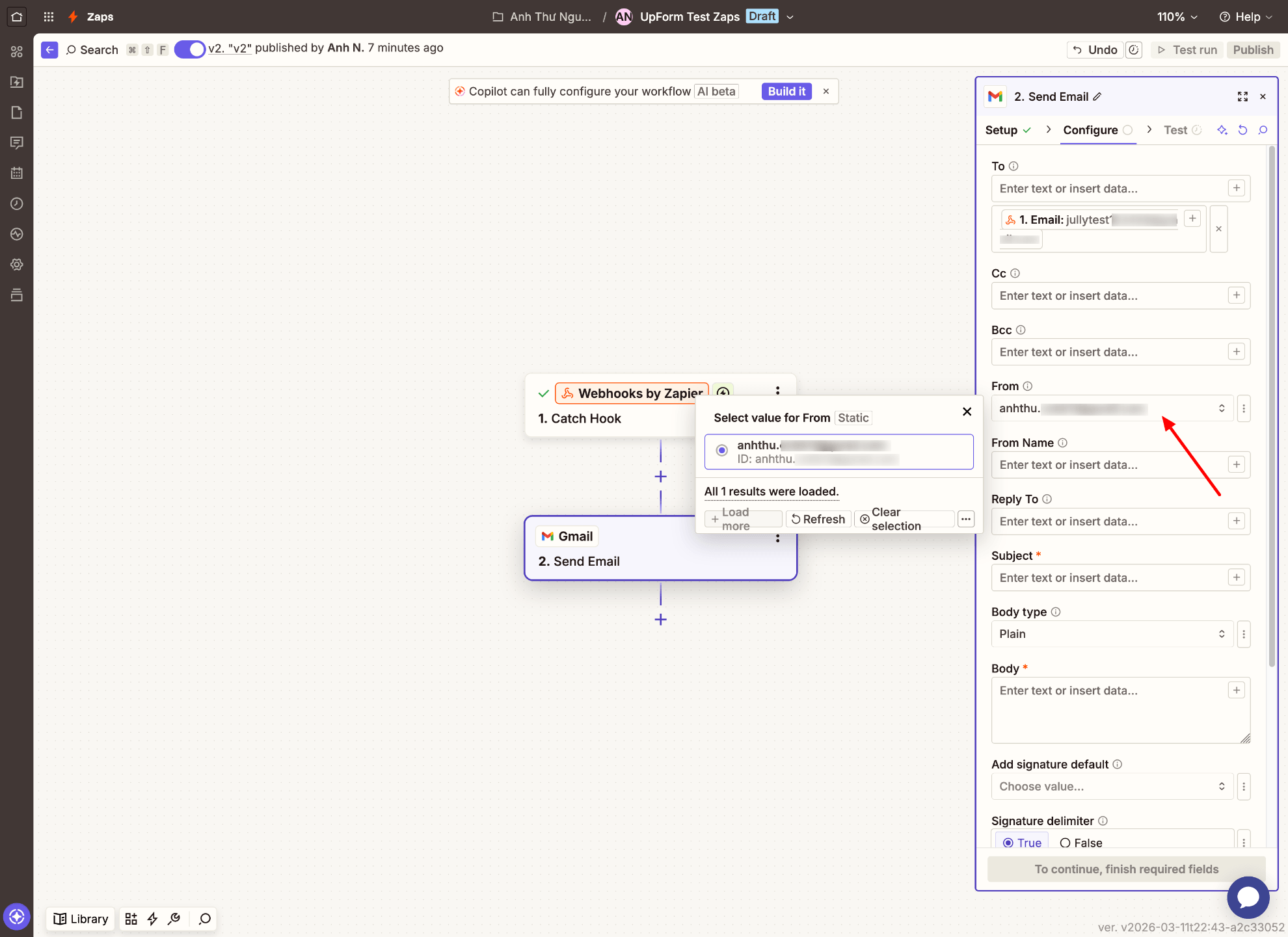 Configure Gmail body and from name