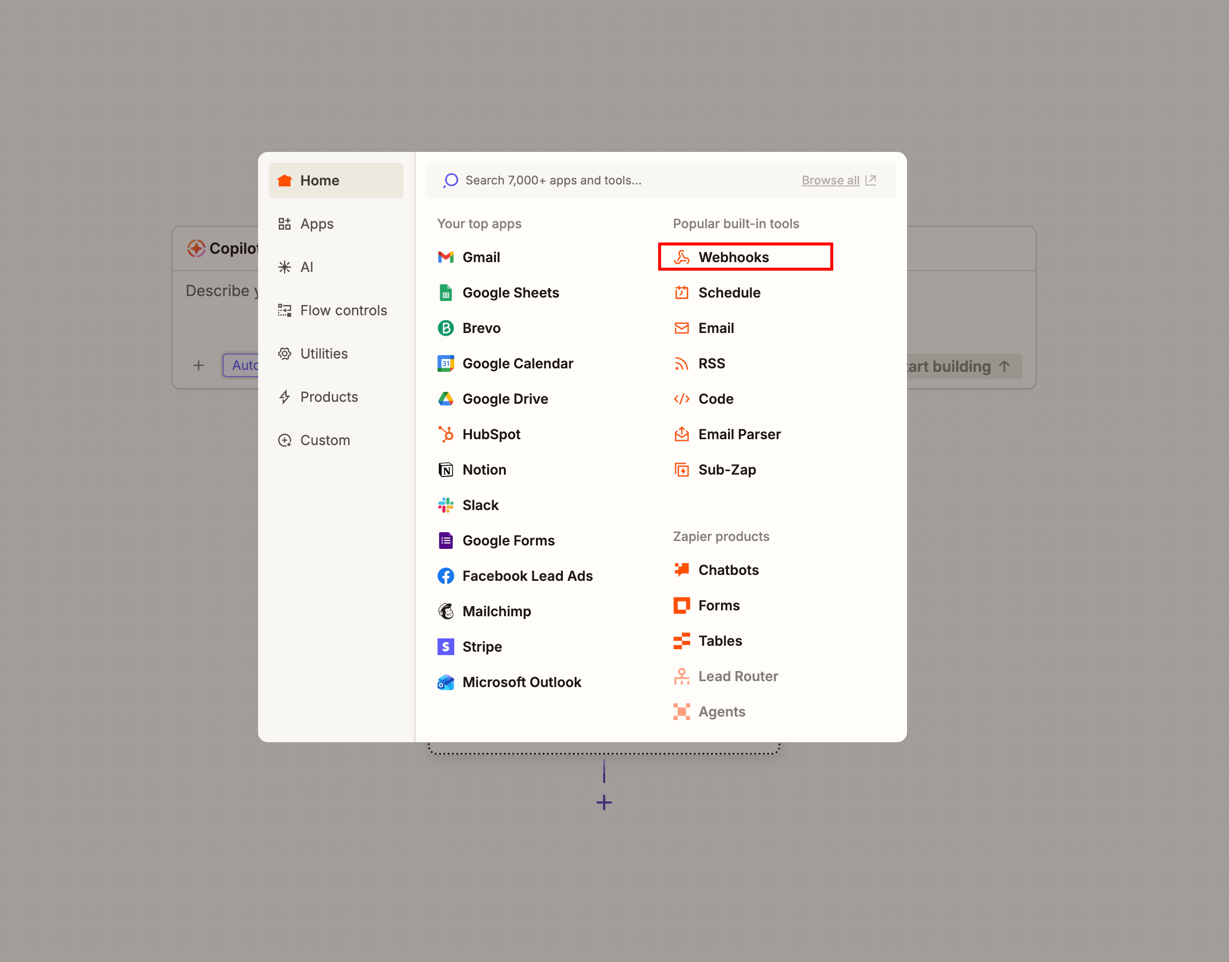 Select Webhooks by Zapier trigger